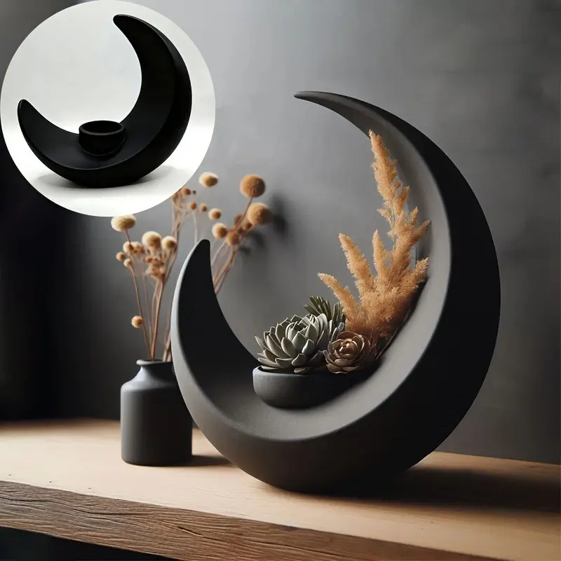Charming 3D New Moon DIY Decorative Flower Vase, Home Decorative Vase Decorating, Universal for Living Room, Entryway, Bedroom, Can Hold Plants & Candles, Elegant Oval Shape