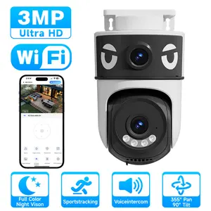 WiFi Smart Security Camera Wireless Outdoor, 3MP Dual Lens PTZ Surveillance Cameras with Auto Motion Tracking, Motion Detection Camera, Night Vision Camera