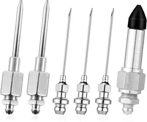 6pcs Grease Gun Accessory Set, Including 3 Grease Needle Nozzle 2 Grease Needle Dispenser 1 Rubber Nipple Adapter Grease Injector Needle Tip Fitting Coupler for Small and Confined Spaces
