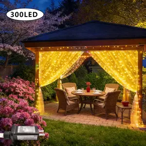 1 pack of 300 LED Christmas curtain lights, plug-in fairy curtain lights for outdoor use, bedroom backdrop, wedding party indoor terrace Christmas decoration, warm white/multicolor