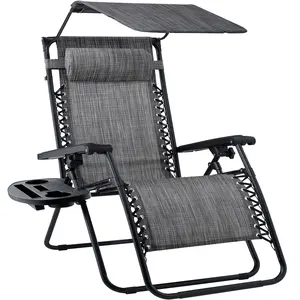 Best Choice Products Folding Zero Gravity Recliner Patio Lounge Chair w/ Canopy Shade, Headrest, Tray