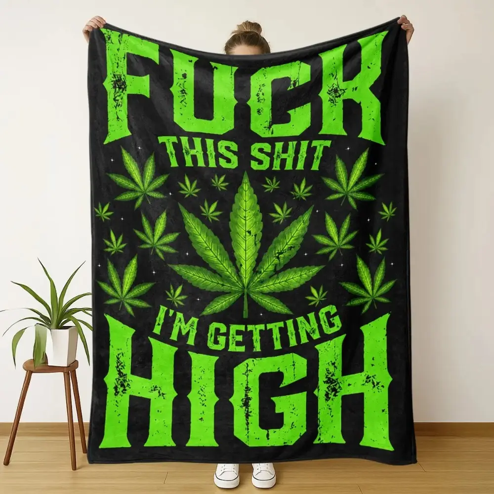 Funny Cannabis Leaf Plush Blanket – Soft Graphic Throw for Couch, Bed & Sofa, Cozy All-Season Blanket, Gift for Cannabis Lovers
