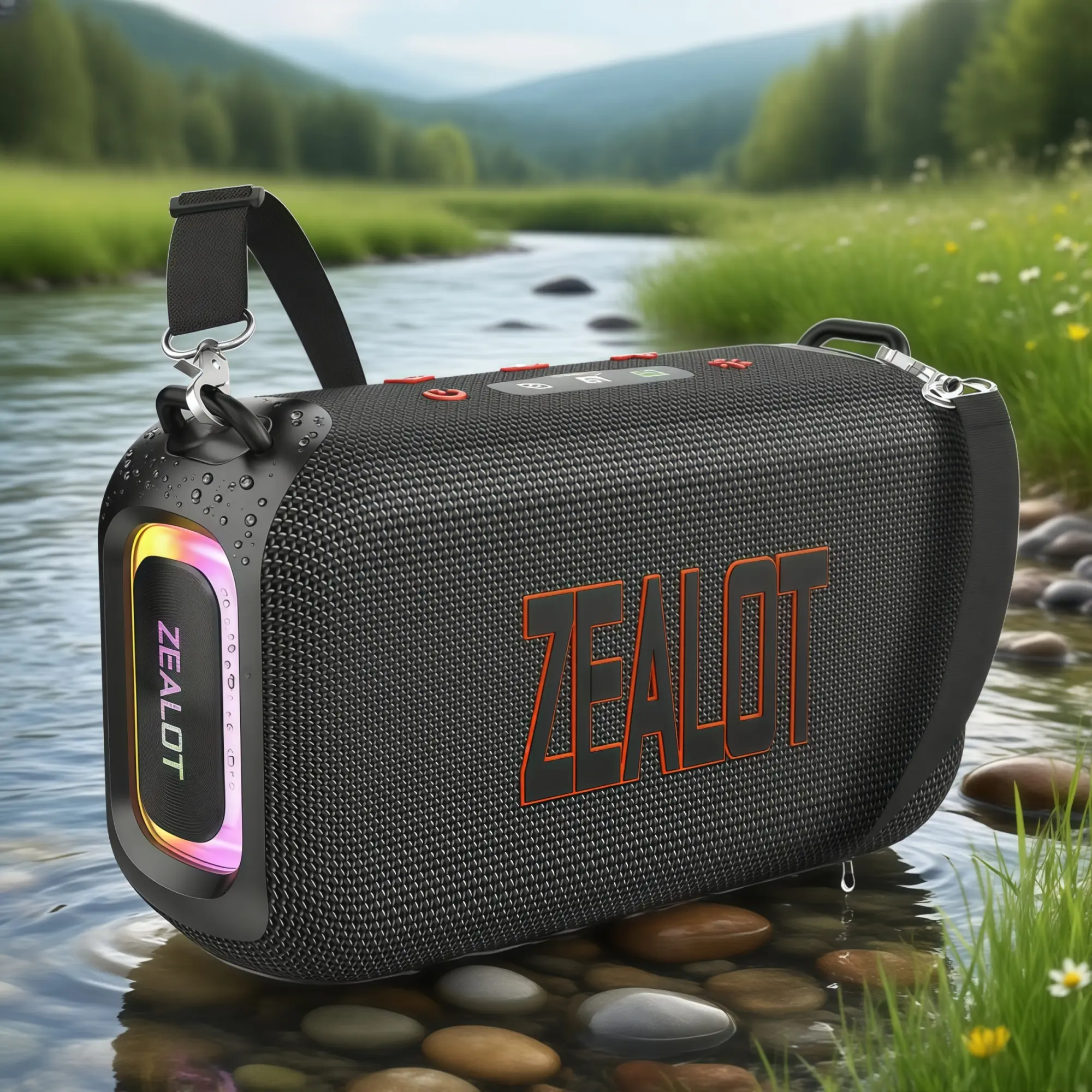 ZEALOT Portable Wireless Speaker-Outdoor Waterproof Bluetooth Speaker with Detachable Shoulder Strap for Easy Carrying, Powerful Volume & Deep Bass, Long Battery Life, RGB Lights, EQ, TF/USB/AUX,Ideal for Home, Outdoor, Portable speakers