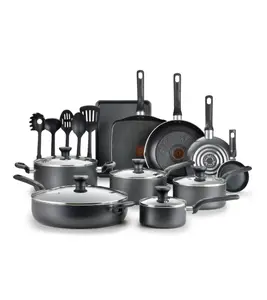 20 Piece Non-Stick Pots and Pans Cookware Set Grey Durable Non-Stick Coating for Even Cooking