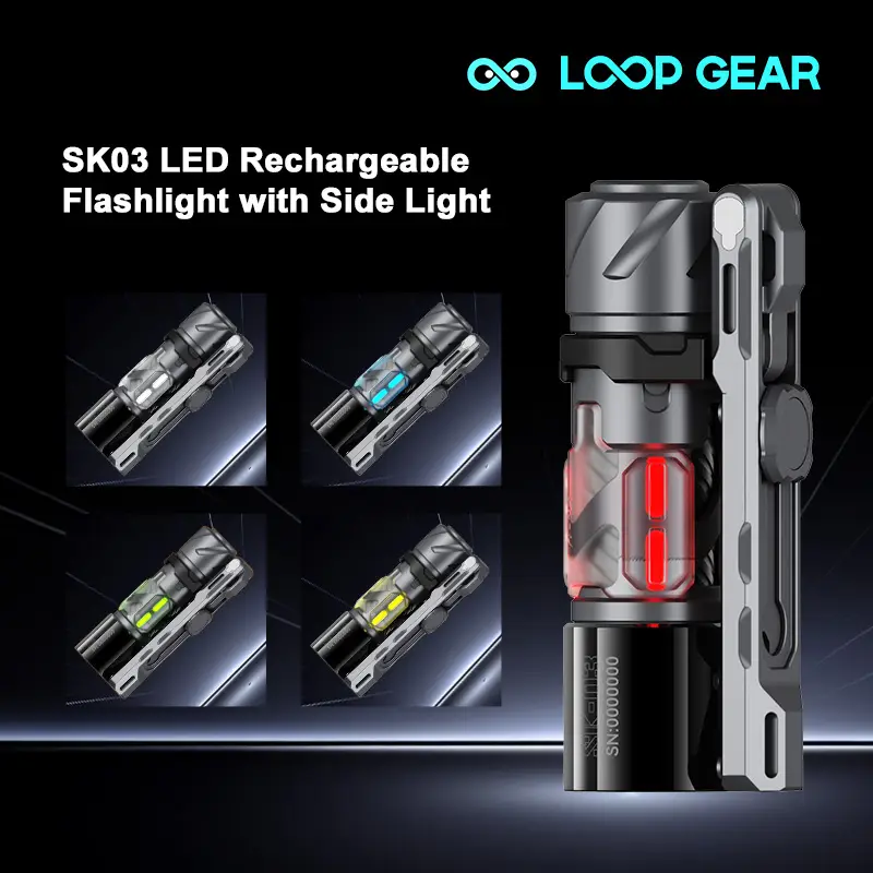 [Fathers Day Gift] LOOP GEAR SK03 PRO Rechargeable EDC Flashlight with Bracket, 1000 High Lumens, 10 Modes for Outdoor Camping, Emergency rechargeabl