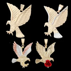 4 Styles - 14K Gold Plated Eagle Pendant Necklace Chain Necklace Rope Figaro Cuban - Unisex, Brass, Casual Hip Hop Accessory for Any Occasion