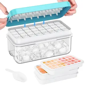 Stackable Design Ice Cube Tray Set with Lid and Storage Box, 64/96 Ice Trays, BPA Free, Easy Access Ice Molds, Includes Spoon Container, Utensils and Included Accessories