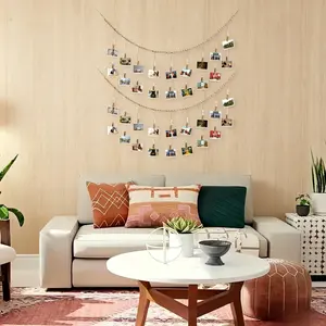 Boho Photo Display String, 4ft Wooden Bead Garland with 9 Clips, Hanging Picture Collage Decor for Cubicle, Dorm, Nursery, Rustic Bedroom & Office