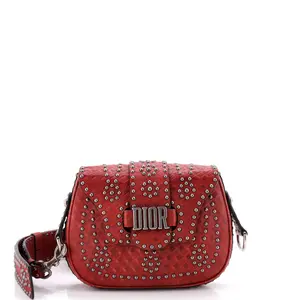 Pre-owned Dior material Messenger Bags Christian D Fence Saddle Bag Studded Embossed Leather Small by Rebag