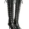 Women's Faux Leather Over-Knee Gladiator Sandals - Stiletto Heels Footwear, Geometric Design, Lace-Up Cross-Tied Breathable Mesh, Rubber Sole, Unlined Interior, Above the Ankle but Below the Knee Heels for Women, All Seasons Party Shoes