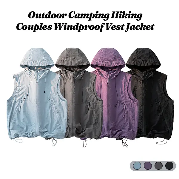 Women's Activewear Hooded Vest - Unisex, All-Season, Quick-Dry Fabric, Windproof, Drawstring Hem, Sleeve-Free Fit, Ideal for Hiking, Outings, Adjustable, Sportswear, Athletic, Sleeveless, Pockets, Everyday, Casual, Nylon, Zip, Sporty Chic, Relaxed Fit, Un
