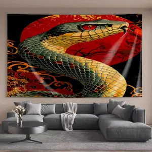 Trendy Tapestries Stylized snake red moon Japanese art Classic Design For home living room use