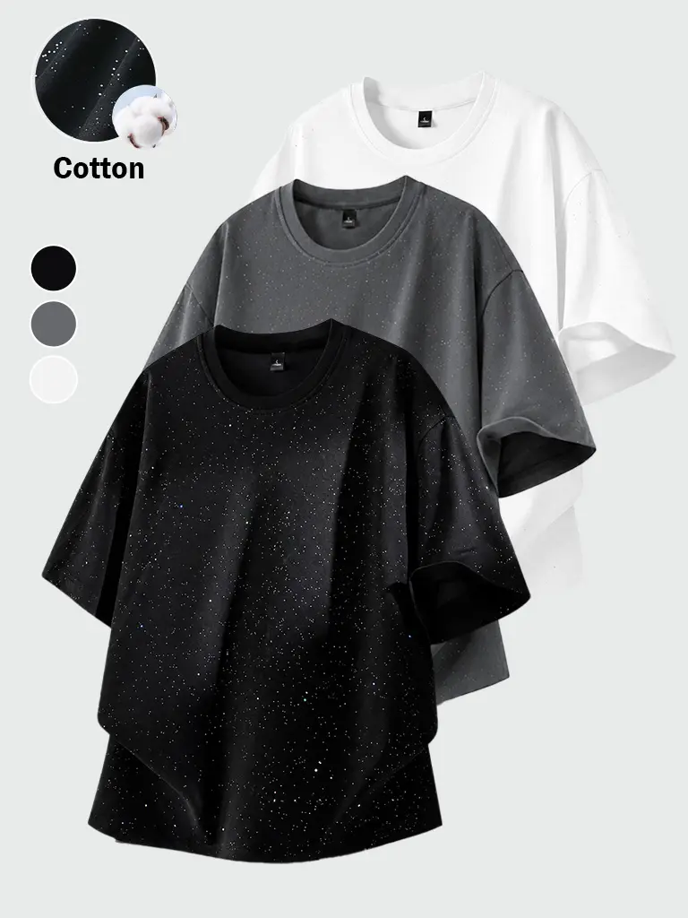 Unisex Sequined Round Neck Shortsleeve Cotton Tshirt - Y2K Streetwear, Galaxy-Inspired, Loose-Fitting Casual Oversized Menswear Top for Spring Summer