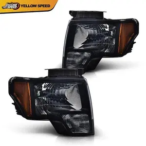 Fit For 2009-2014 Ford F150 Black/Smoked Factory Style Lens Headlights Pair