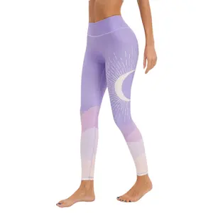 SILVERWIND Violet Moonlight High-waisted Leggings, Made from Recycled Plastic Bottles, Designer Creation, Yoga Pilates Outdoor Gym Fitness Running Wear for Women, Casual Comfy Elastic Waist Skinny Breathable Stretchy Summer Pants, Unique Patterned Pants