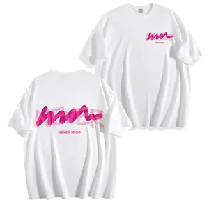 Women's White T Shirt "Never Mind" Pink Glitch Letter Graphic Short Sleeve Casual Tops for Streetwear & Aesthetic Lovers 2026 Gift women ridiculous merch