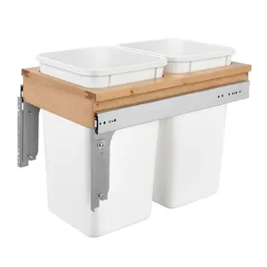 Rev-A-Shelf Double Pull Out Top Mount Trash Can, White, 4WCTM-15DM2-343-FL Container Kitchen
