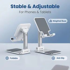 Stable & Adjustable Multifunctional Mobile Phone Tablet Holder Foldable Easy to Store Desktop Office Live Broadcast Bedside Lying Flat Chasing Dramas Cellphone Smartphone Folding Stand