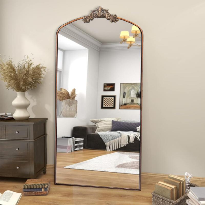 Full Length Mirror 36x66 Inch Vintage Ornate Arched Floor Mirror Metal Framed Mirror Dressing Mirror Oversized Wall Mirror, for Entryway, Living Room, Bedroom, Clothing Shop,  Antique Bronze