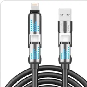 240W 4-in-1 USB-C Cable - PD 5A Fast Charging & Data Sync with USB A,TYPE C & Lightning, Breathing Light, Aluminum Alloy Design, 4FT Silicone Cable, Compatible with iPhone 16/15, iPad Pro, Samsung, and Laptops Android Device phone case Charger Durable