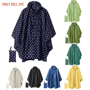 Polka Dot Pattern or Solid Color Poncho, 1 Count Reusable Lightweight Waterproof Rainproof Full Body Cover Raincoat, Outdoor Hooded Raincoat for Hiking & Camping