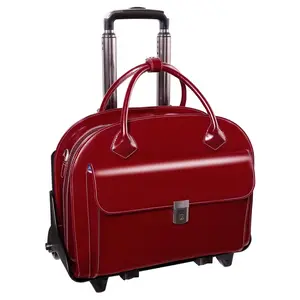 Mcklein  Glen Ellyn W Series Leather Detachable-Wheeled Ladies Case with Removable Sleeve - Red