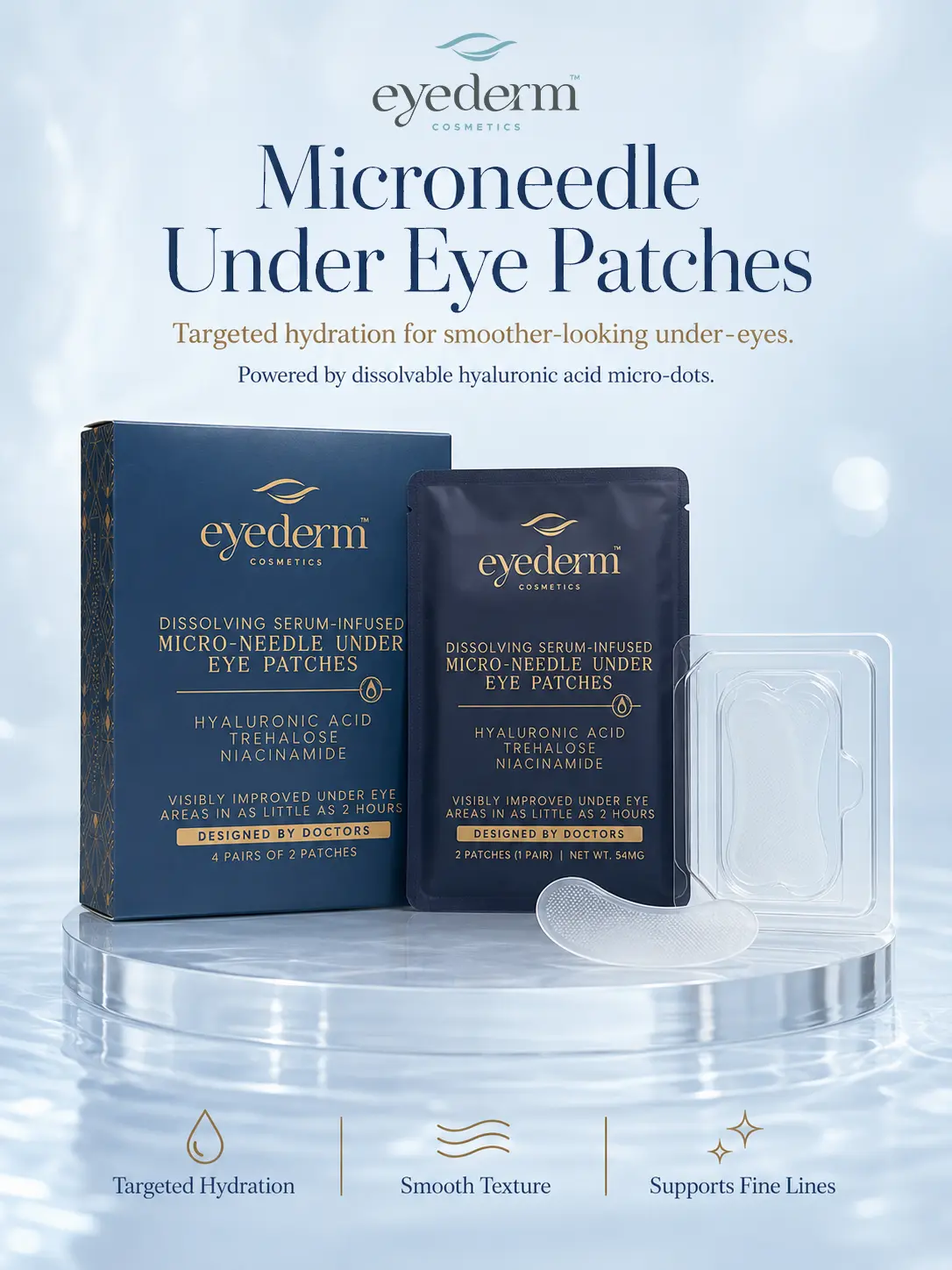 Eyederm Microneedle Under Eye Patches – 1000 Dissolving Microneedles for Dark Circles, Puffy Eyes & Under Eye Bags | 15-Minute At Home Microneedling Eye Masks for Eye Wrinkles | Eye Doctor-Developed, Gentle for All Skin Types | 4 Pairs + Applicator
