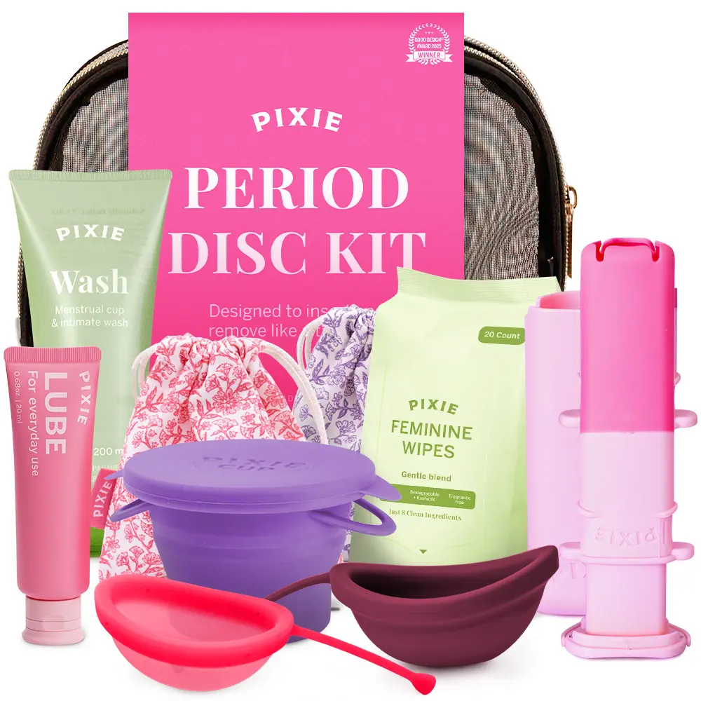 Pixie Menstrual Disc Kit for Feminine Care - Pixie Discs are Designed to Remove Like Tampons - 100% Medical-Grade Silicone - Best Period Disc Starter Kit - Proven to Become A Successful Disc User