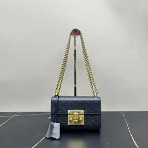 Pre-owned GUCCI GG Leather Crossbody Bags Guccissima Small Padlock Shoulder Bag Blue Agata JV00233