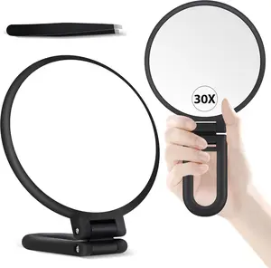 30X Magnifying Mirror Hand Mirror with Handle Double Sided 30X/1X Magnification Travel Essential Portable Foldable Makeup Mirror for Precision Makeup Black