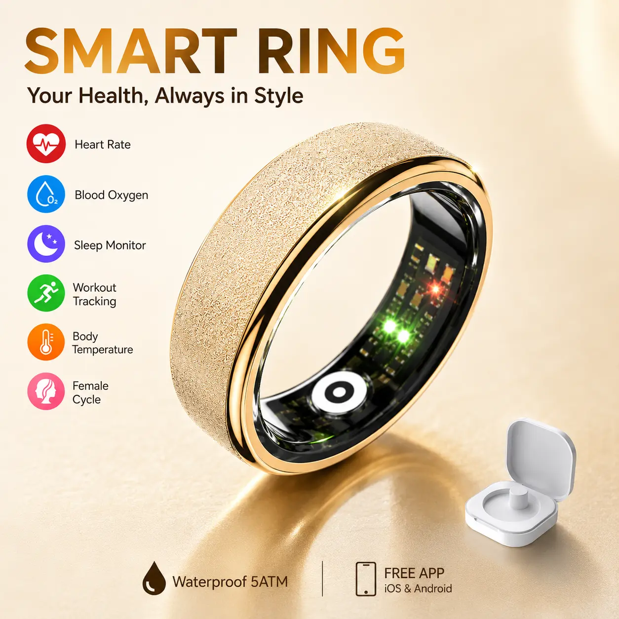 New Sparkly Smart Ring – IP65 Fitness Tracker with Body Temperature Check, SpO2 Monitor, Heart Rate, Sleep, Stress, Step Count, Activity track, No Subscription, Android & iOS Compatible, Fitness Ring for Men & Women #SummerWins #DealsForYouDays