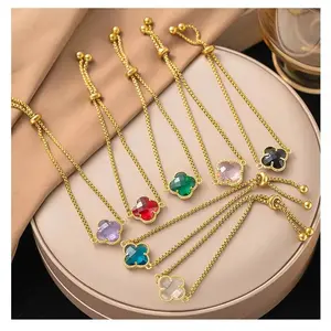 MARHOUHOU Colorful Gemstone Bangle for Girls - Adjustable Gold Chain