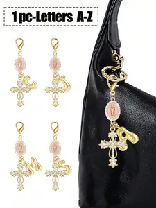 Christian Charm Women'S Keychain Jewelry With Religious Cross, Bubble Letters A-Z, For Decorating Wallet Backpack Accessories, Headphone Bag Accessories, Luggage And Car Buckle Decorations, For Couple Pendants, Commuting, Birthday, Valentine'S Day Gifts