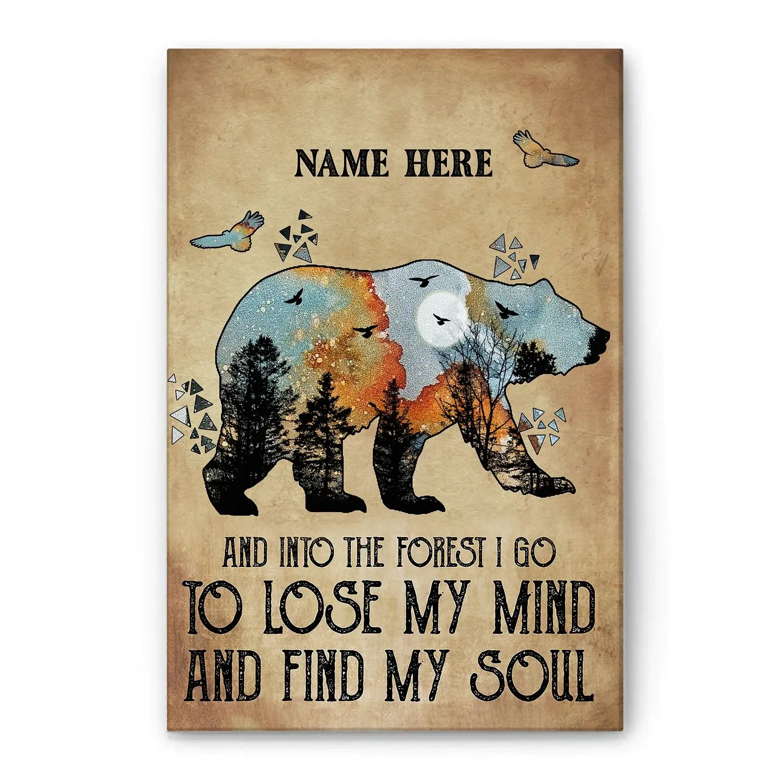 Customizable Bear Poster & Canvas - Trendy "And Into The Forest I Go To Lose My Mind" Colorful Home Supplies, Multi-Size Kid Room Wall Decor with Tube Packaging, Ideal Gift Ornament, Animals