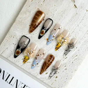 Glarein Nails | Desert Muse – 10PCS Handmade Matte Press On Nails, Reusable & Salon Quality with 3D Embellishments & Shell Texture