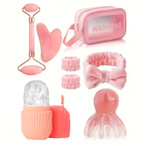 8pcs Facial Beauty Scraping Massage Tool Set, Face Roller Ice Pack Mold, Hair Band Wrist Head Massager Comb, Body Acupoint Relaxation Kit, Body Care, Relaxation Aid