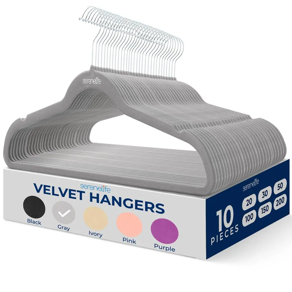 10 Pack Velvet Hangers - Grey | Heavy Duty Non Slip Clothes Hangers with 360° Swivel Hook - Closet Organizer Hanger for Shirts, Coats & Dresses - Everyday Home Essentials