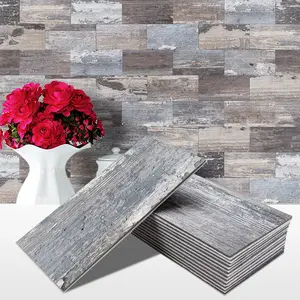 STICKGOO 100Pcs Peel and Stick Backsplash, 3" x 6" PVC Aluminium Wall Tile, Wood Stick on Backsplash for Kitchen/Bathroom Decor , Decorative Tiling Adhesive Decals Ornaments