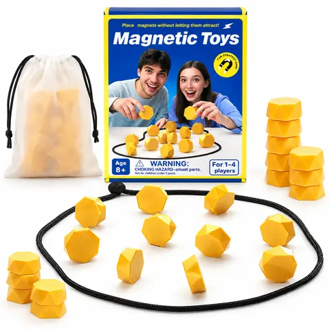 Magnetic Chess Game with 20 Magnetic Pieces, Strategy Board Game for 2-4 Players, Portable Magnetic Puzzle with Rope and Storage Bag for Family Game Night