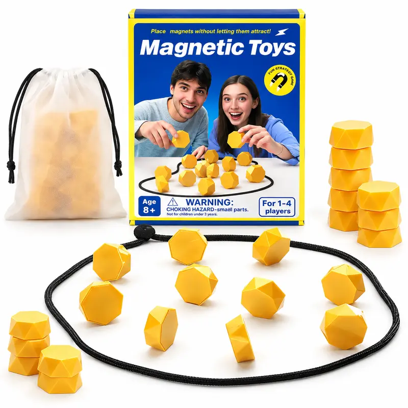 Magnetic Chess Game with 20 Magnetic Pieces, Strategy Board Game for 2-4 Players, Portable Magnetic Puzzle with Rope and Storage Bag for Family Game Night