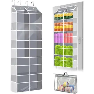 Hanging Yarn Storage Organizer with 5 Tiers Clear Yarn Balls Storage Pockets & 10 Side Mesh Pockets, Capacity Over the Door Yarn Storage Bag for More Knitting/Crochet Supplies