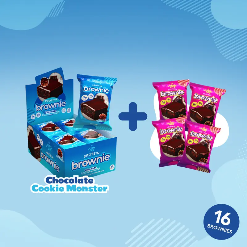 Chocolate Cookie Monster Prime Bites Protein Brownies - 12 Pack + 4 Free Chocolate Glazed Donut Snack Dessert