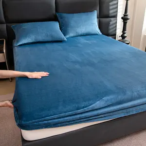 Winter Plush Fitted Sheet Single Size Coral Fleece Thickened Milk Fleece Bed Cover Full Coverage Mattress Protector No Pillowcase Included