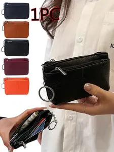 Unisex Compact Cowhide Short Wallet, Zipper Leather Wallet, Zipper Closure Card Holder, Durable Material Keychain Bag, Ideal for Daily Use, All Seasons