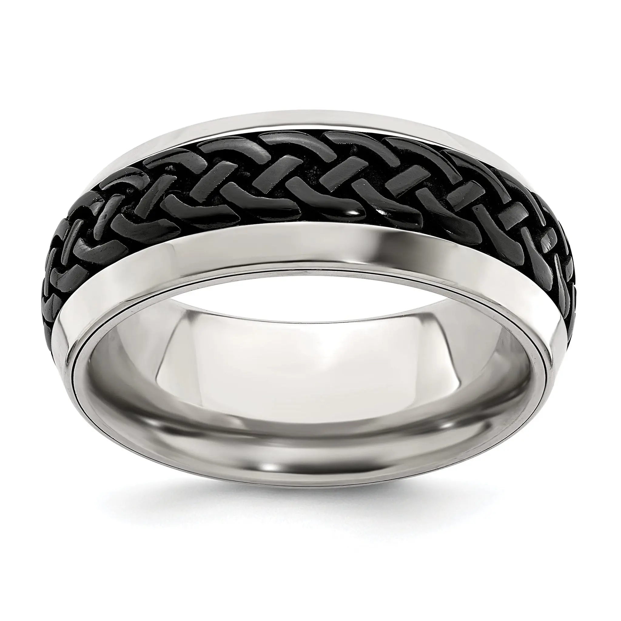 Edward Mirell Titanium Wedding Band with Engravable Black Ti Accents
