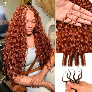 Premium Invisible Pre-Separated Feather Crochet Hair 100% Human Hair Extensions Reusable 33# Reddish Brown Kinky Curly Braid Beginner Friendly