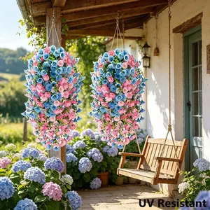 8 Bundles Blue Artificial Morning Glory, UV Resistant Hanging Fake Flowers, Vibrant Faux Flowers, Waterproof Durable Plastic, Spring Summer Decor for Home Garden Easter Thanksgiving Wedding, Artificial Faux Plants