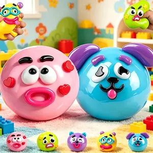 Funny Cartoon Squishy Stress Toy, Soft Squeeze Ball for Anxiety & Stress Relief, Cute Face Decompression Fidget Toy for Office/Classroom, Anti-Stress Sensory Toy for Kids Adults squeeze toy rise slow