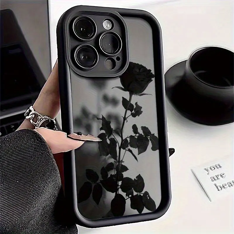 Gao Zhu Black Rose Pattern TPU Smartphone Case - Shockproof Protective Cover with Screen Protector Accessory for iPhone 6s,7 Plus,8 Plus,XR,11,11Pro,11ProMax,12,12Pro,12ProMax,13,13Pro,13ProMax,14,14Plus,14Pro,14ProMax,15,15Plus,15Pro,15ProMax,16, Accesso