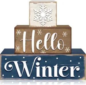 Snowflake Style Tiered Tray Decor Table Sign Winter Theme Wood Decorations Ornaments Wooden
